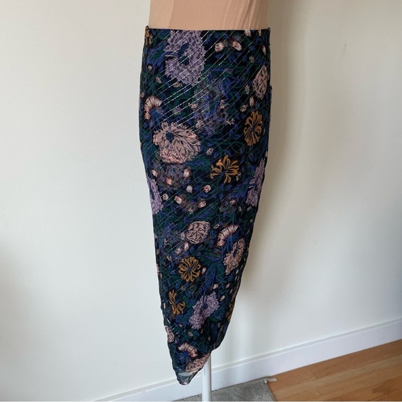 Veronica Beard Hazel Ruched Floral-Print Fil Coupé Silk-Metallic Skirt EUC Sz 4 - Picture 7 of 11
